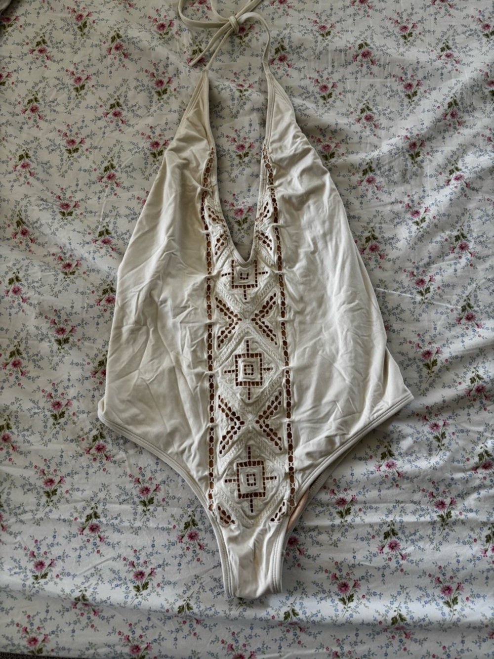 Billabong Cream Halter One-Piece Swimsuit